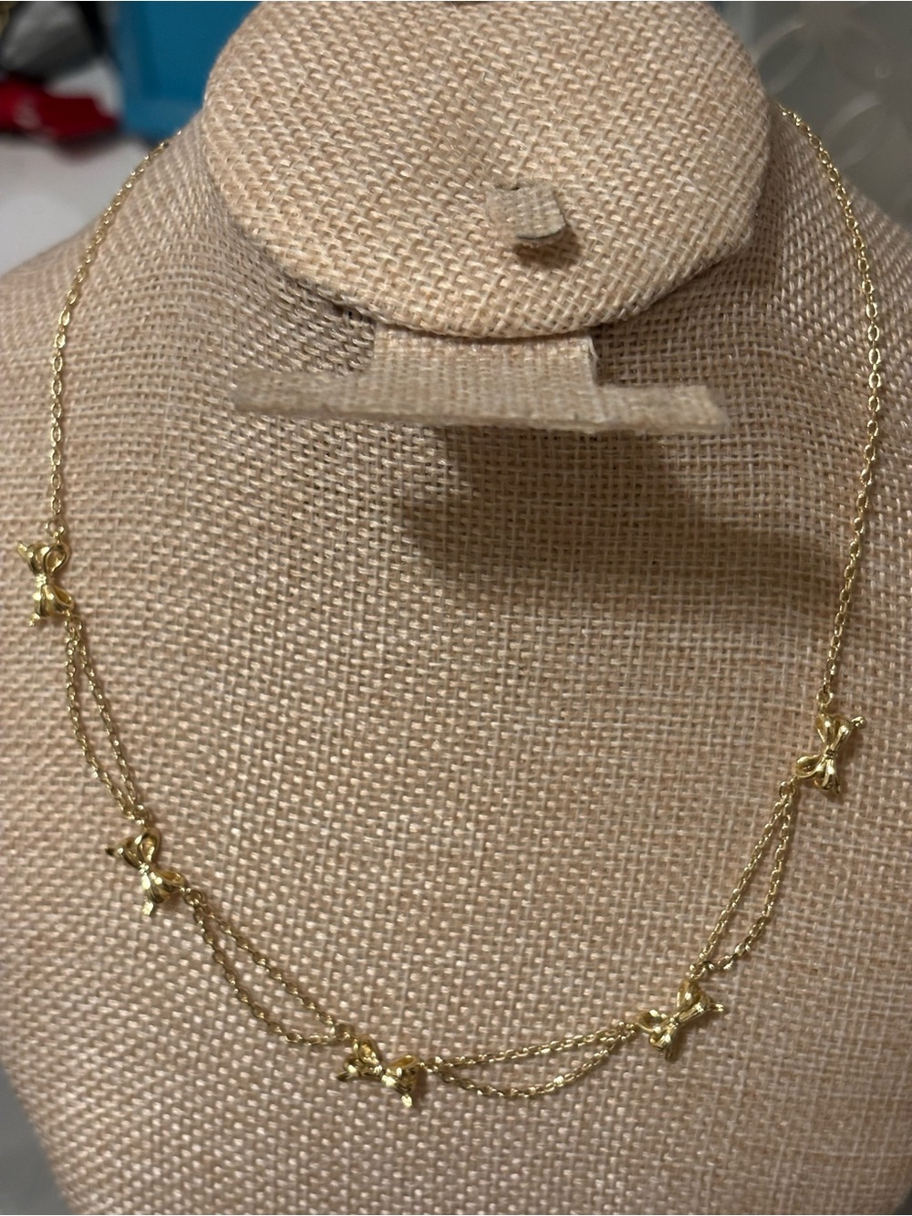 Gold Bow Accent Double Strand Necklace - Women Jewelry